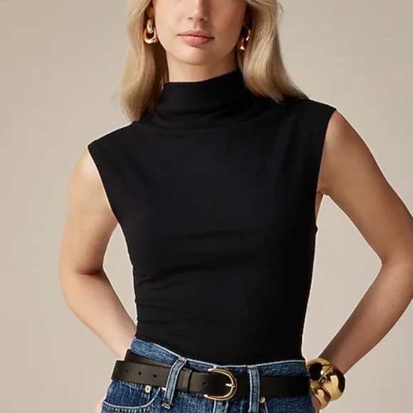 J. Crew Fitted mockneck tank top in stretch cotton blend BY373 M bla… - Picture 1 of 5